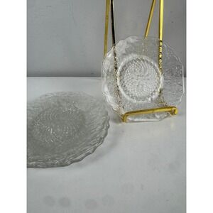 Vintage Clear Pressed Glass Floral Starburst Scalloped 6 Inch Plates Set of 4